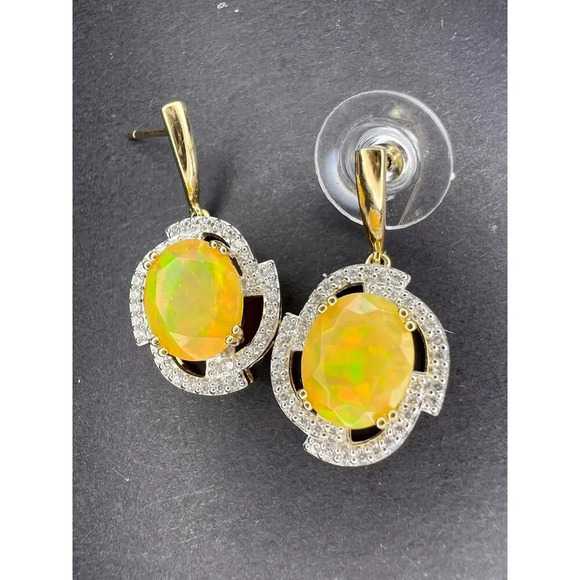 10k gold Ethiopian opal and white zircon earrings - Picture 11 of 11